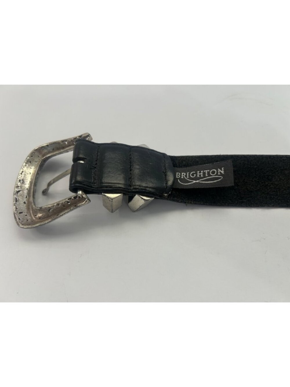 VTG 90s Brighton Black Leather Belt Silver-Tone Filigree Buckle Boho Cowgirl S - Picture 3 of 7